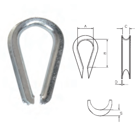 Sapatilhos de bico galvanizados para cabo de aço Din 6899