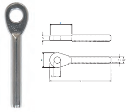 Terminais de olhal inox para prensar em cabo